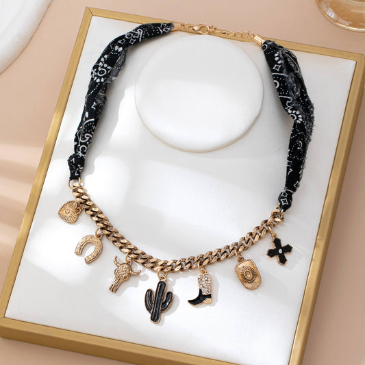 CHARM ANIMAL SCARF NECKLACE-WESTERN CROSS BOOT HAT
