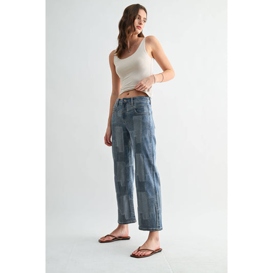 Patchwork HIGH-RISE WIDE LEG ANKLE