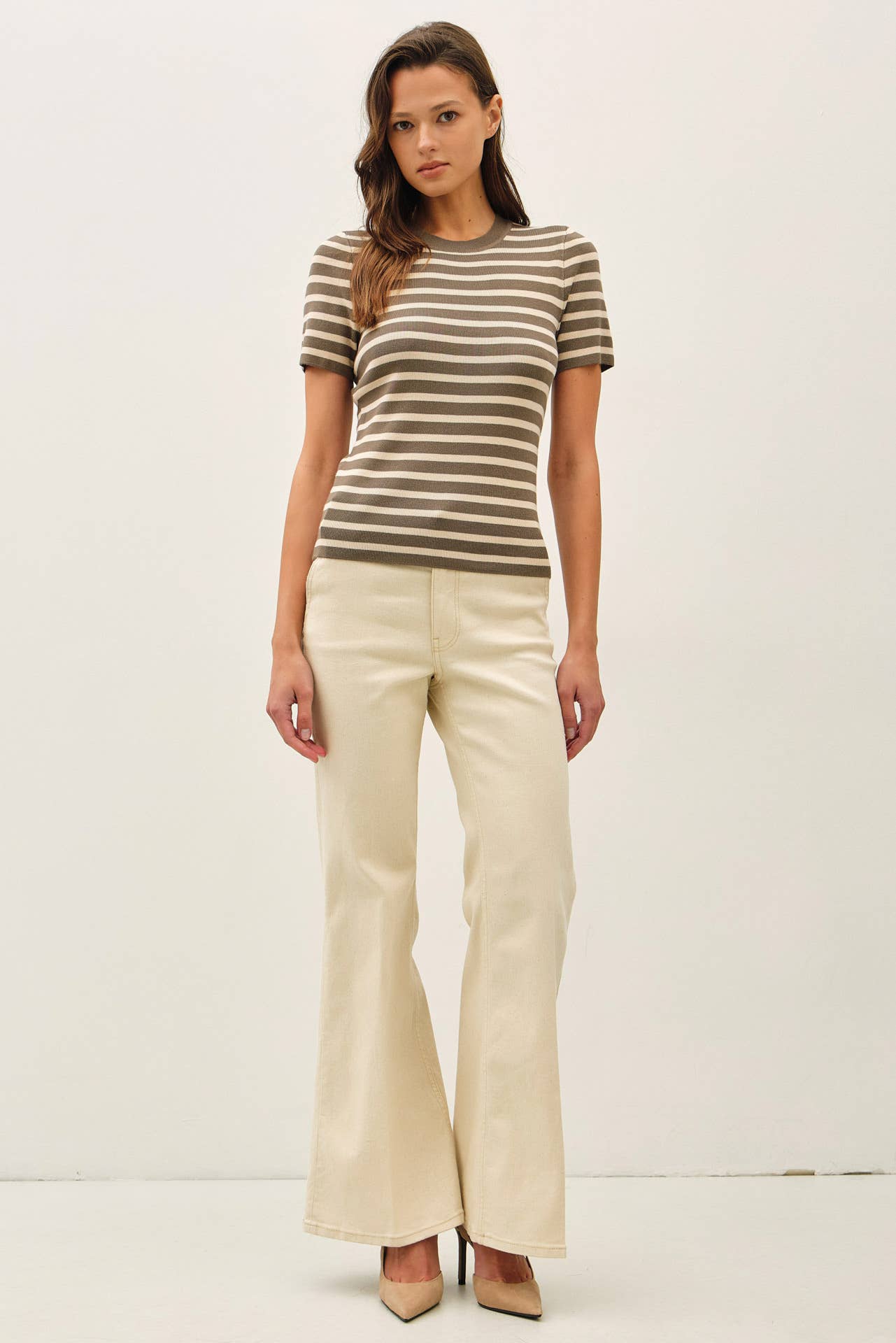 CLASSIC STRIPED CREWNECK SHORT SLEEVE SWEATER
