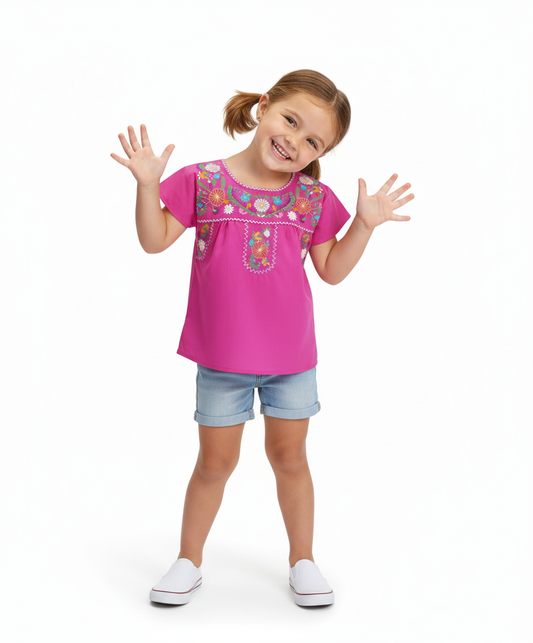 Perfect Pink Embroidered Girls Blouse