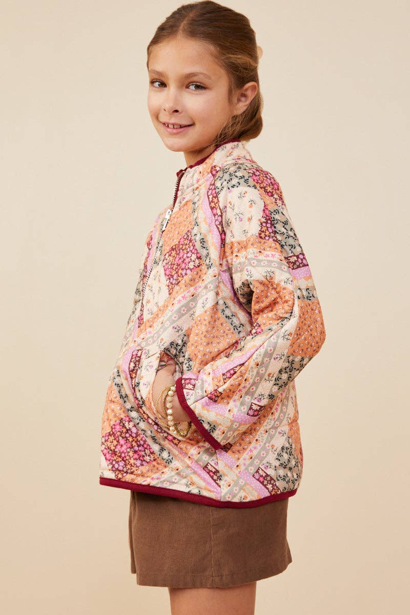 Girls Patch Print Quilted Light Padded Jacket