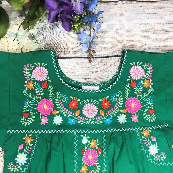 Kelly Green Embroidered Girls Blouse