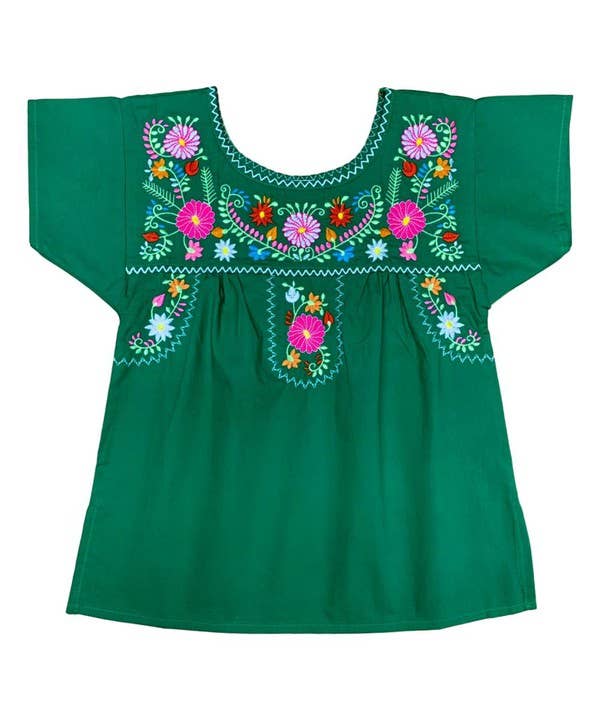 Kelly Green Embroidered Girls Blouse