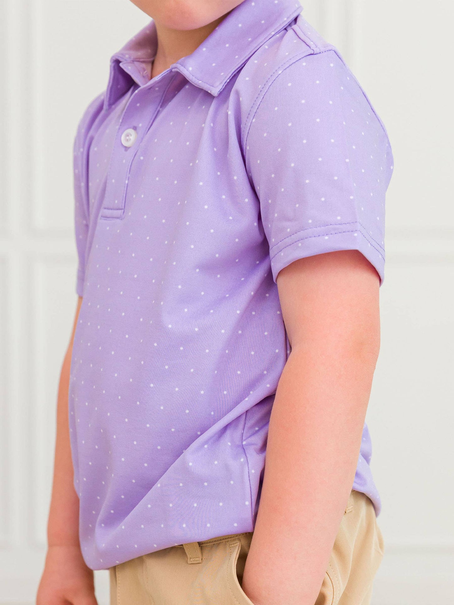 Boys Lavender Pin Dot Knit Short Sleeve Performance Polo