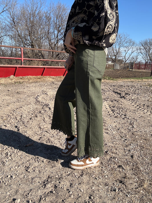 The Olive Embroidered Pant (Full Size Run)