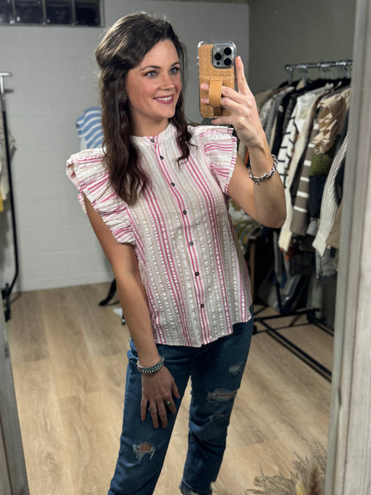 The Sandi 2.0 Striped Flutter Blouse