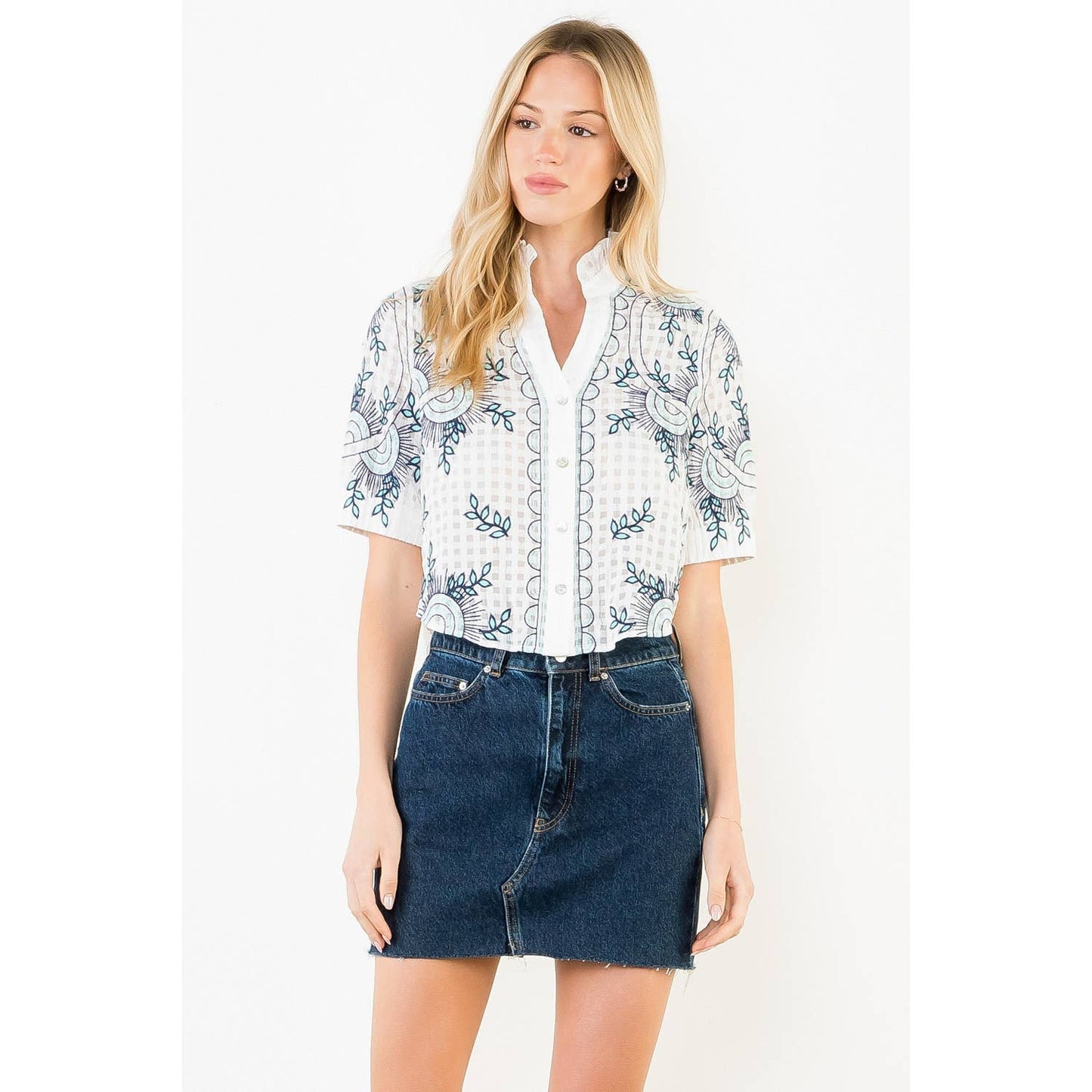 Short Sleeve Embroidery Detail Top