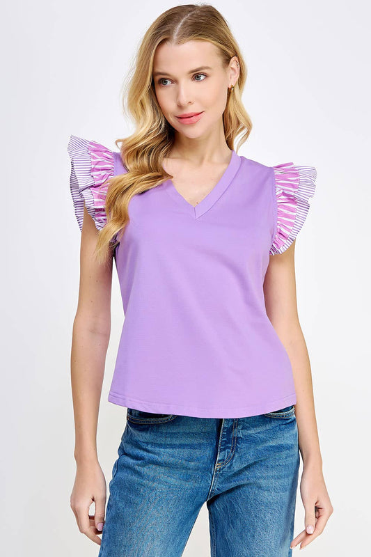 The Helix V-Neck Ruffled Sleeve Top