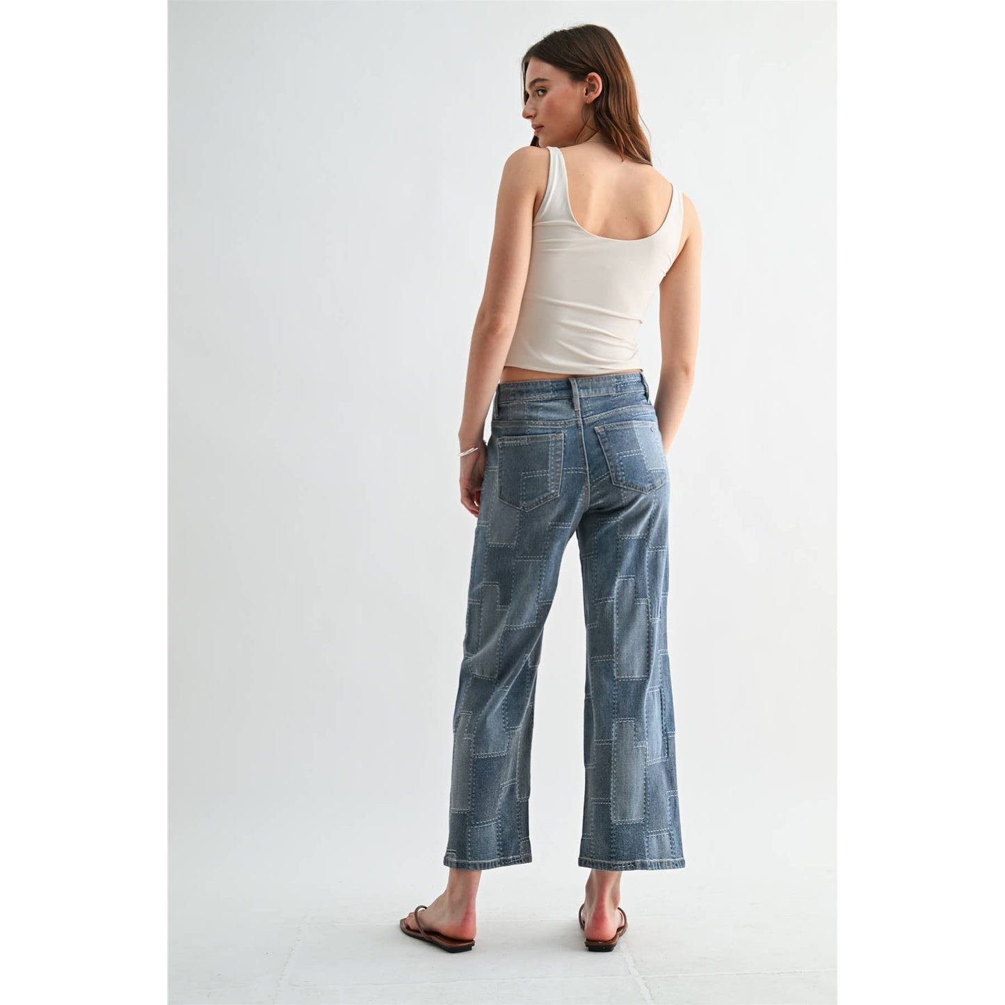 Patchwork HIGH-RISE WIDE LEG ANKLE