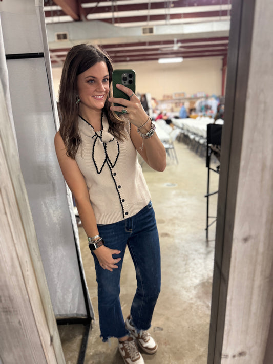 Whipstitch bow sweater vest