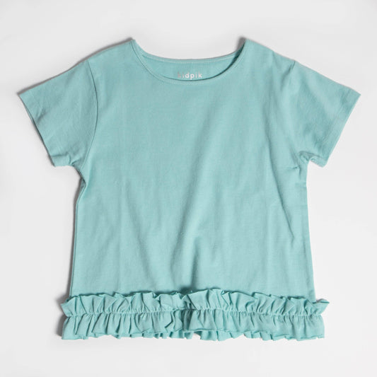 Girls Turquoise Ruffle Edge Tee
