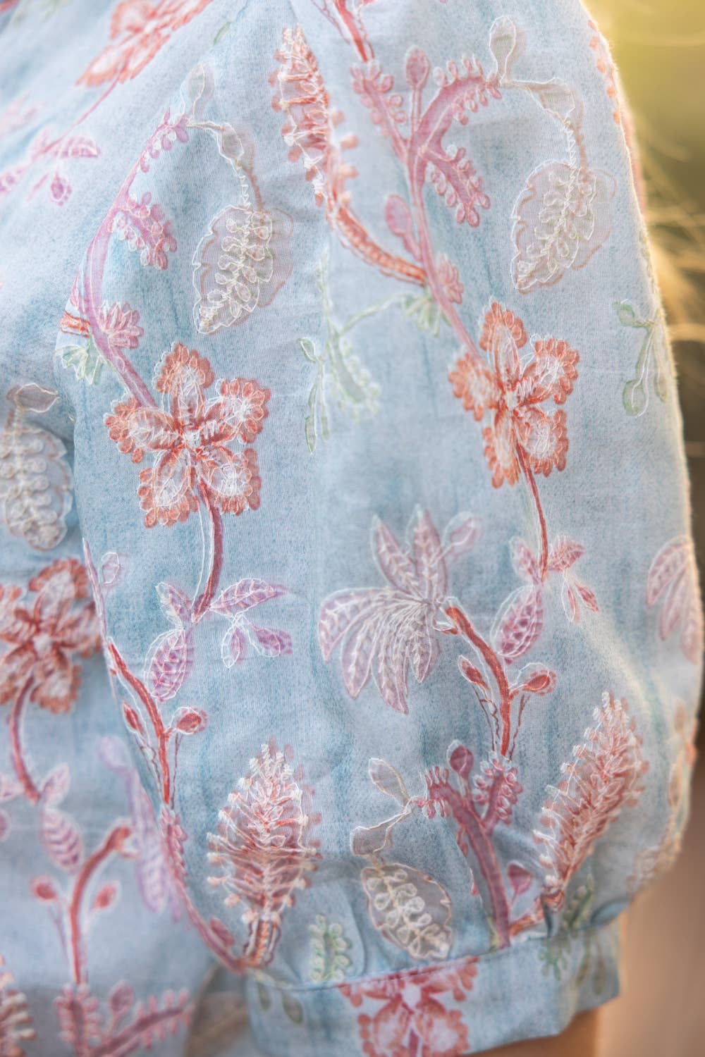 Floral Punch Embroidered Detail Button Down Top