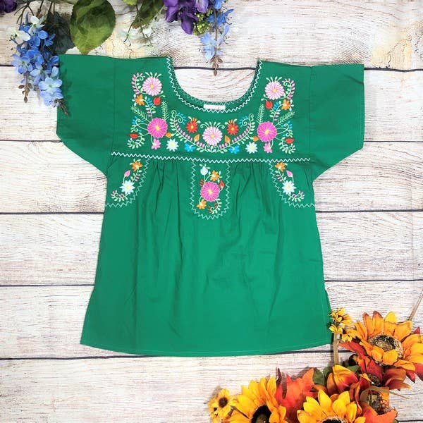 Kelly Green Embroidered Girls Blouse