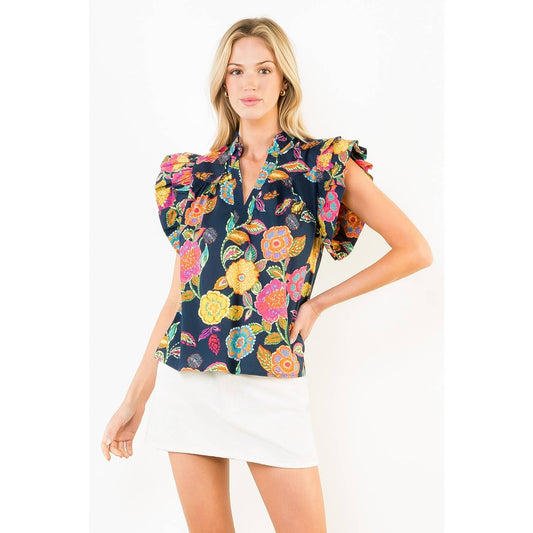 Ruffle Sleeves Floral Pattern Top (Small only)