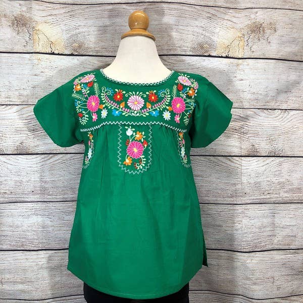 Kelly Green Embroidered Girls Blouse