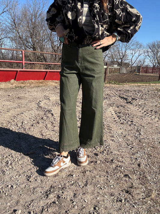 The Olive Embroidered Pant (Full Size Run)