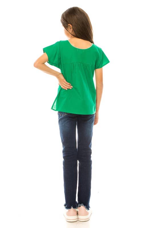 Kelly Green Embroidered Girls Blouse