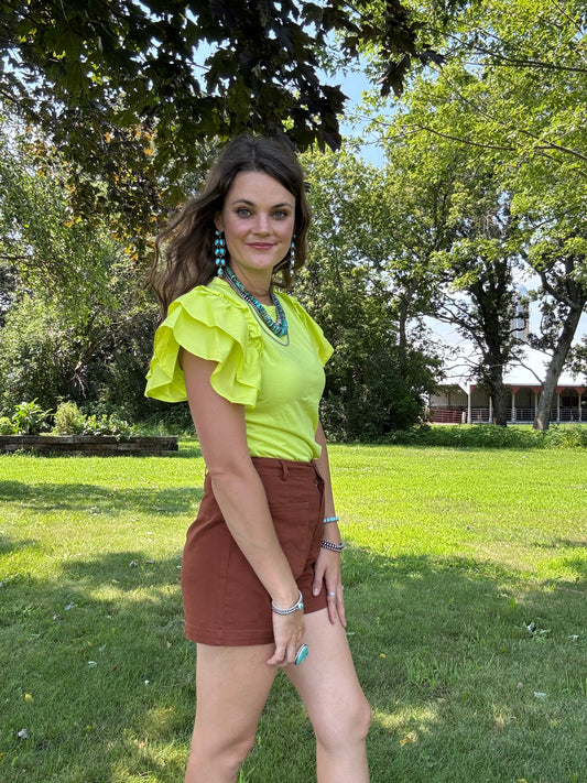 The Comet Flutter Ruffle Sleeve Top