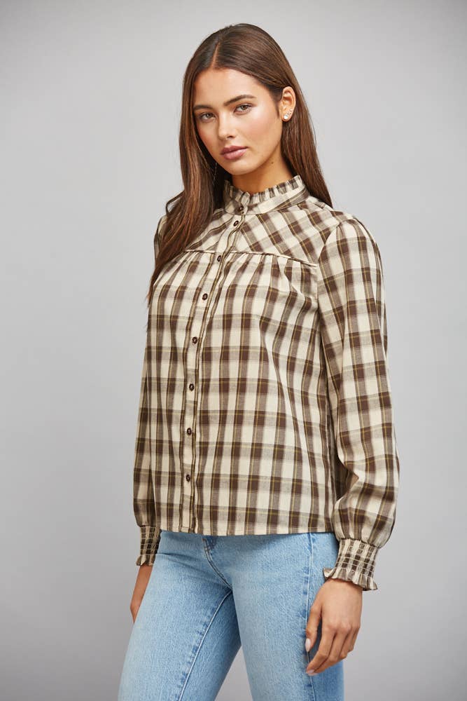 Cream and Cocoa Plaid Ruffle Blouse