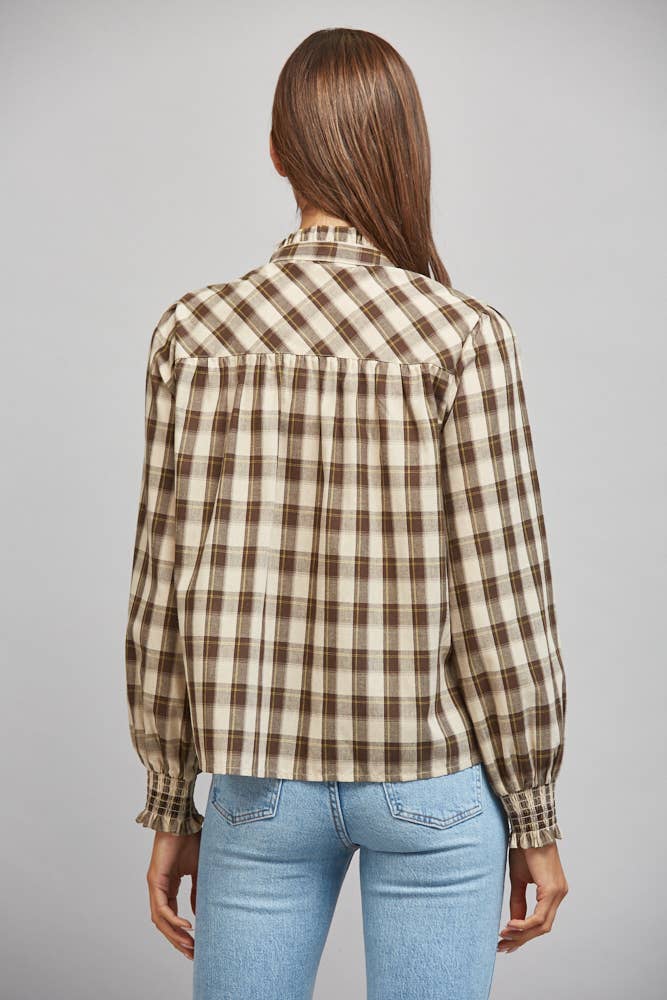 Cream and Cocoa Plaid Ruffle Blouse