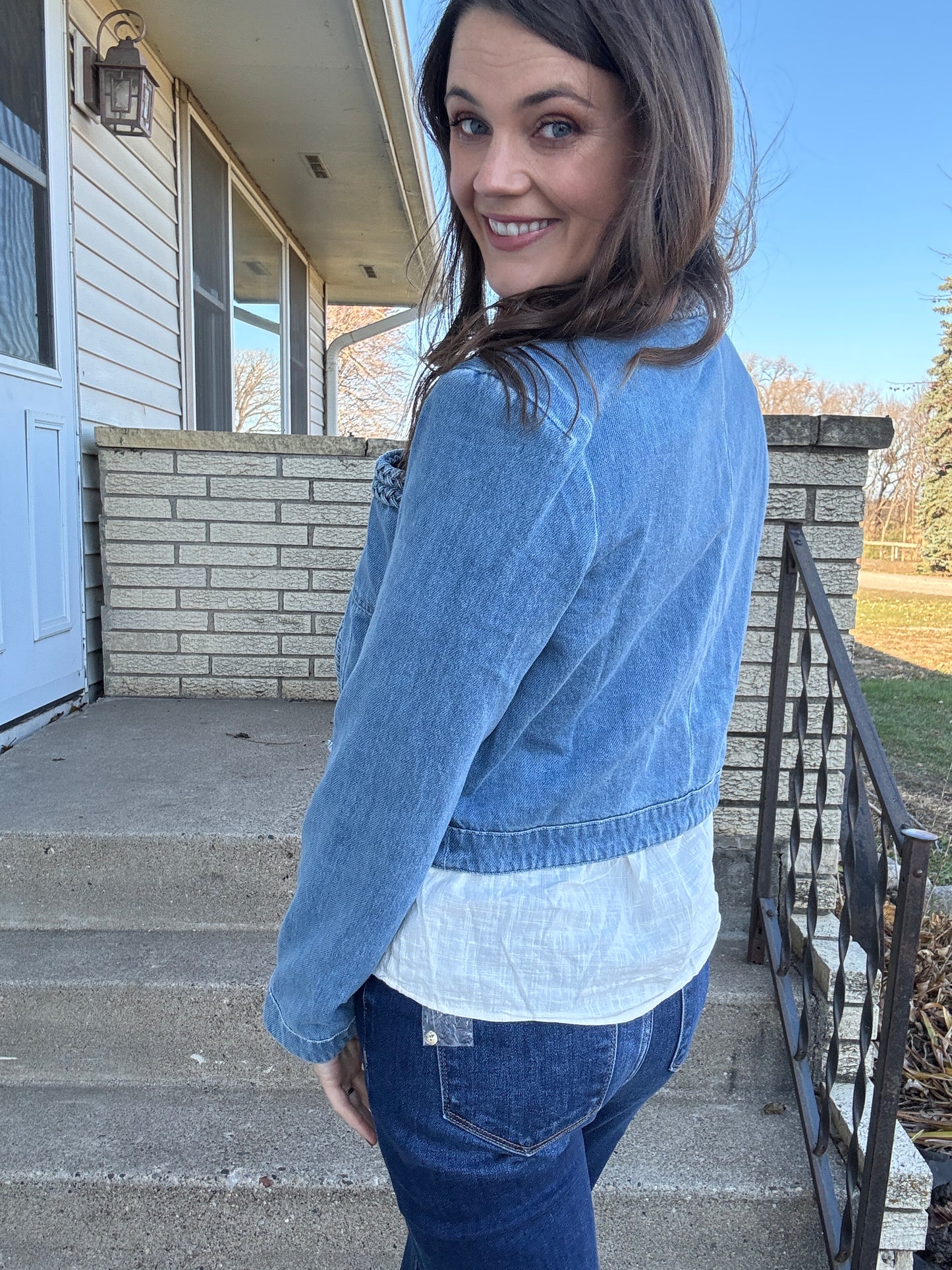 The Brandywine Braided Trim Denim Blazer