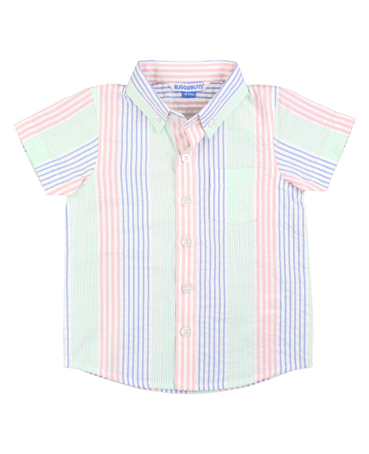 Boys Multi-color Seersucker Button Collar Short Sleeve Button Down Shirt