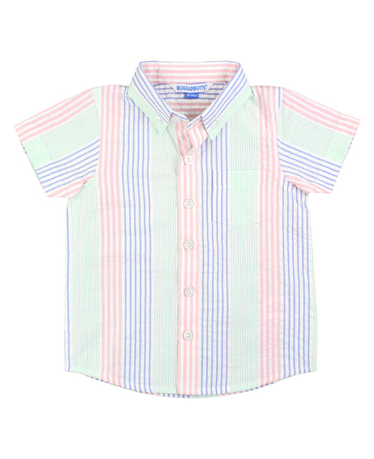 Boys Multi-color Seersucker Button Collar Short Sleeve Button Down Shirt