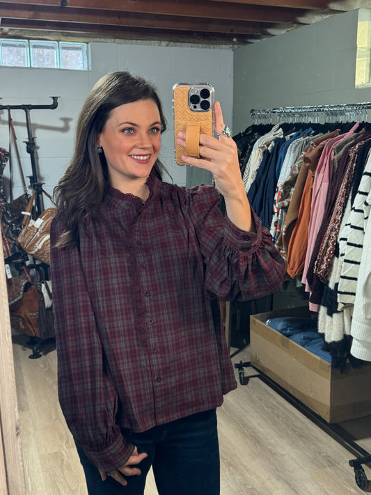 The Randi Plaid Contrast Blouse