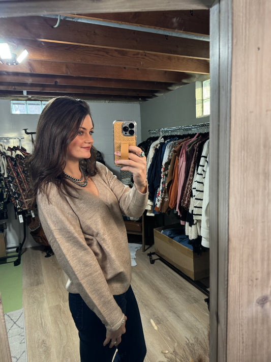 The Not So Simple V Neck Sweater in Taupe