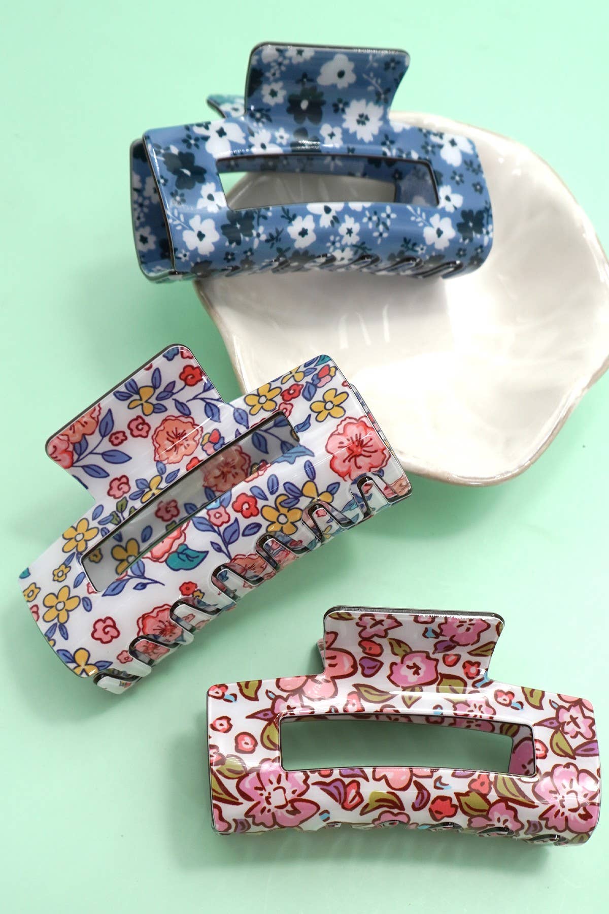 JUMBO FLORAL RECTANGLE HAIR CLAW CLIPS | 40H936