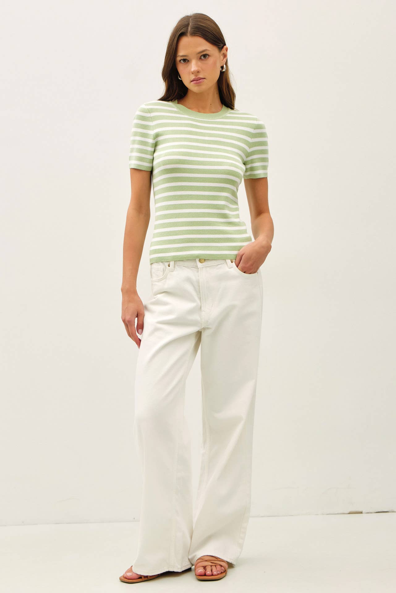 CLASSIC STRIPED CREWNECK SHORT SLEEVE SWEATER