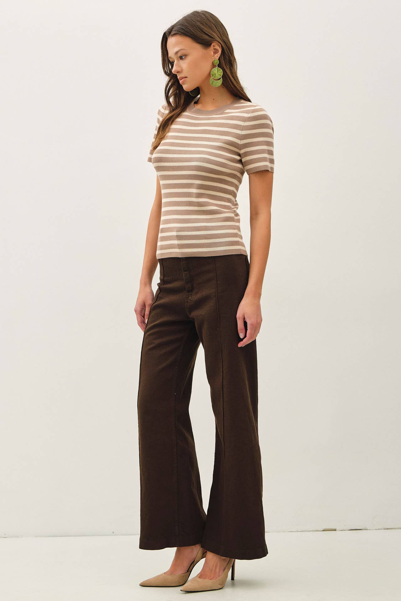 CLASSIC STRIPED CREWNECK SHORT SLEEVE SWEATER