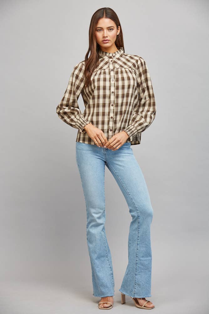 Cream and Cocoa Plaid Ruffle Blouse