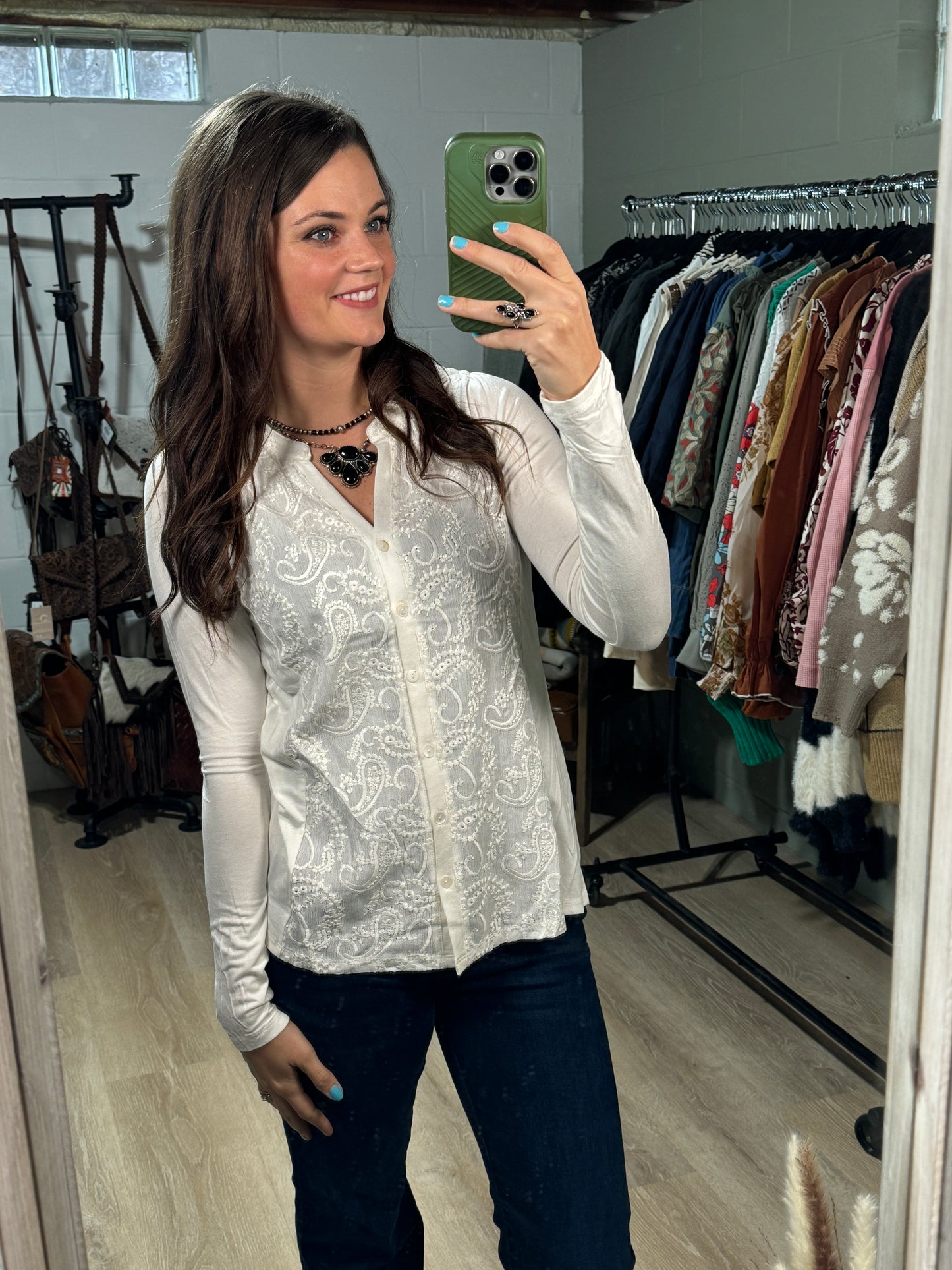 The Emmy White Paisley Embroidered Top