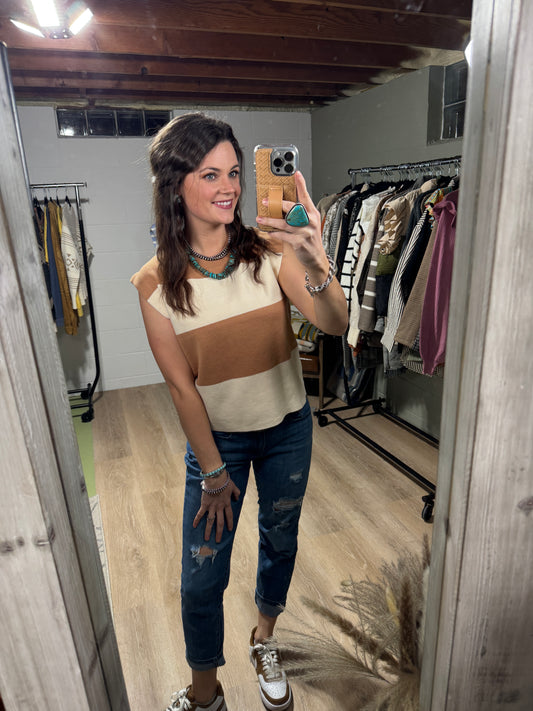 The Nancy Neutral Striped Sweater Vest