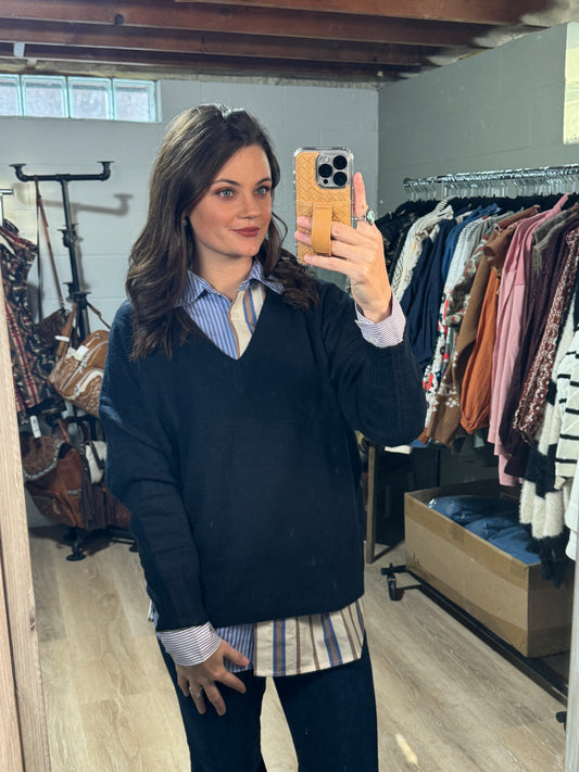 The Not So Simple V Neck Sweater in Navy