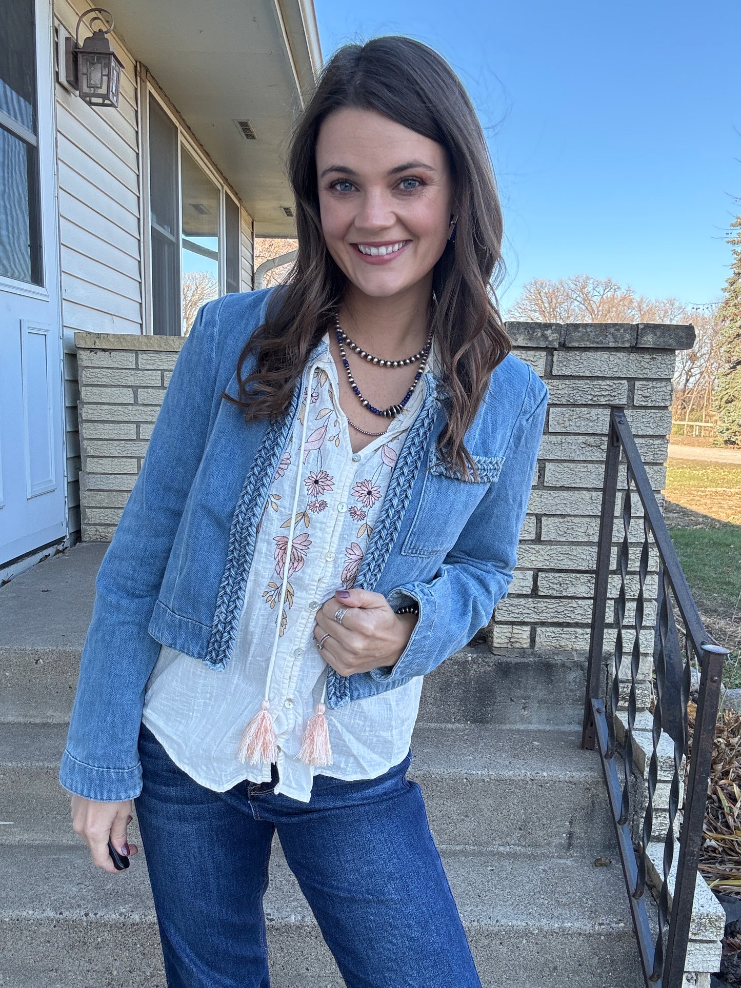 The Brandywine Braided Trim Denim Blazer