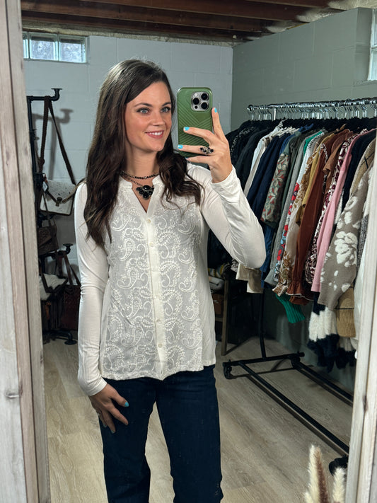 The Emmy White Paisley Embroidered Top (Medium)
