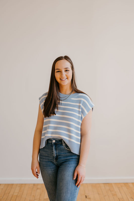 The Baby Blue Stripe Sweater Blouse