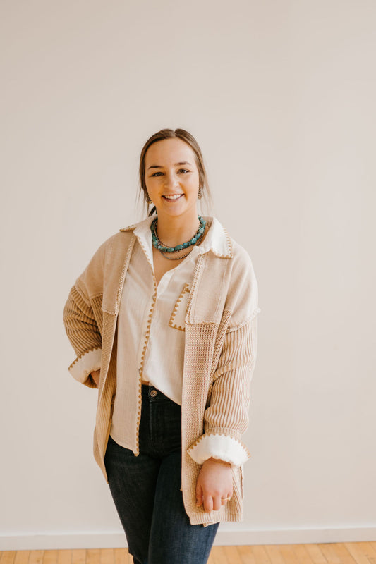 The Mini Mix Knit French Terry Cardigan