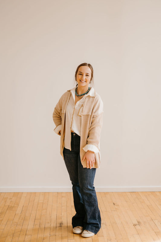 The Mini Mix Knit French Terry Cardigan