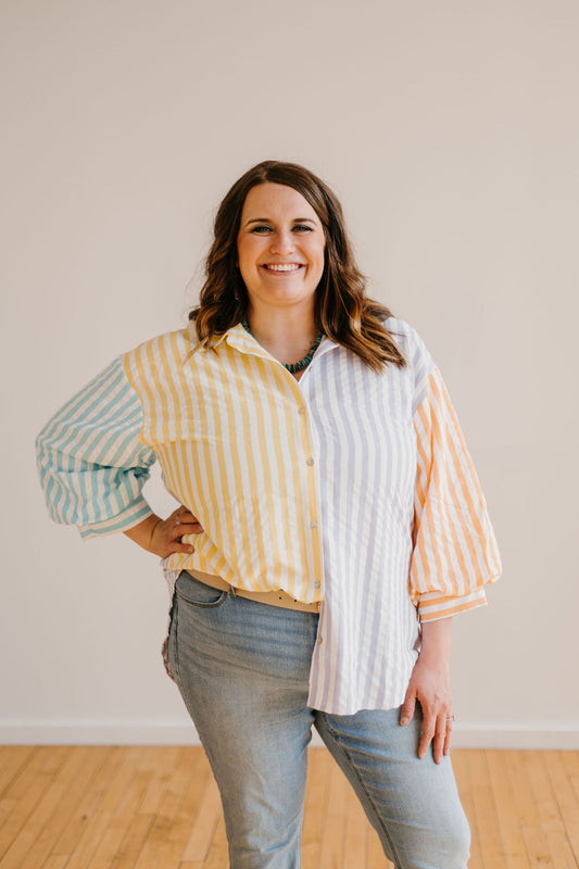 Extended Sizes - The Marigold Multi Stripe Blouse