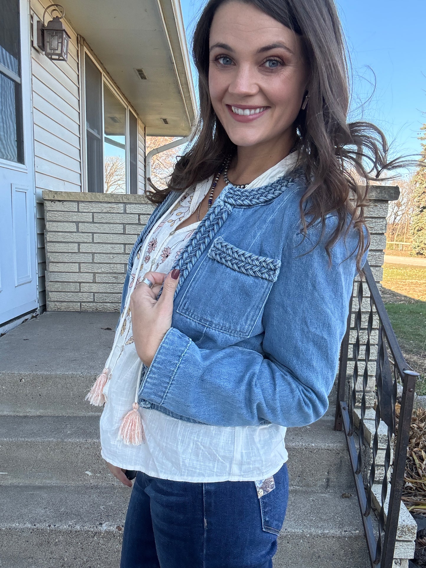 The Brandywine Braided Trim Denim Blazer