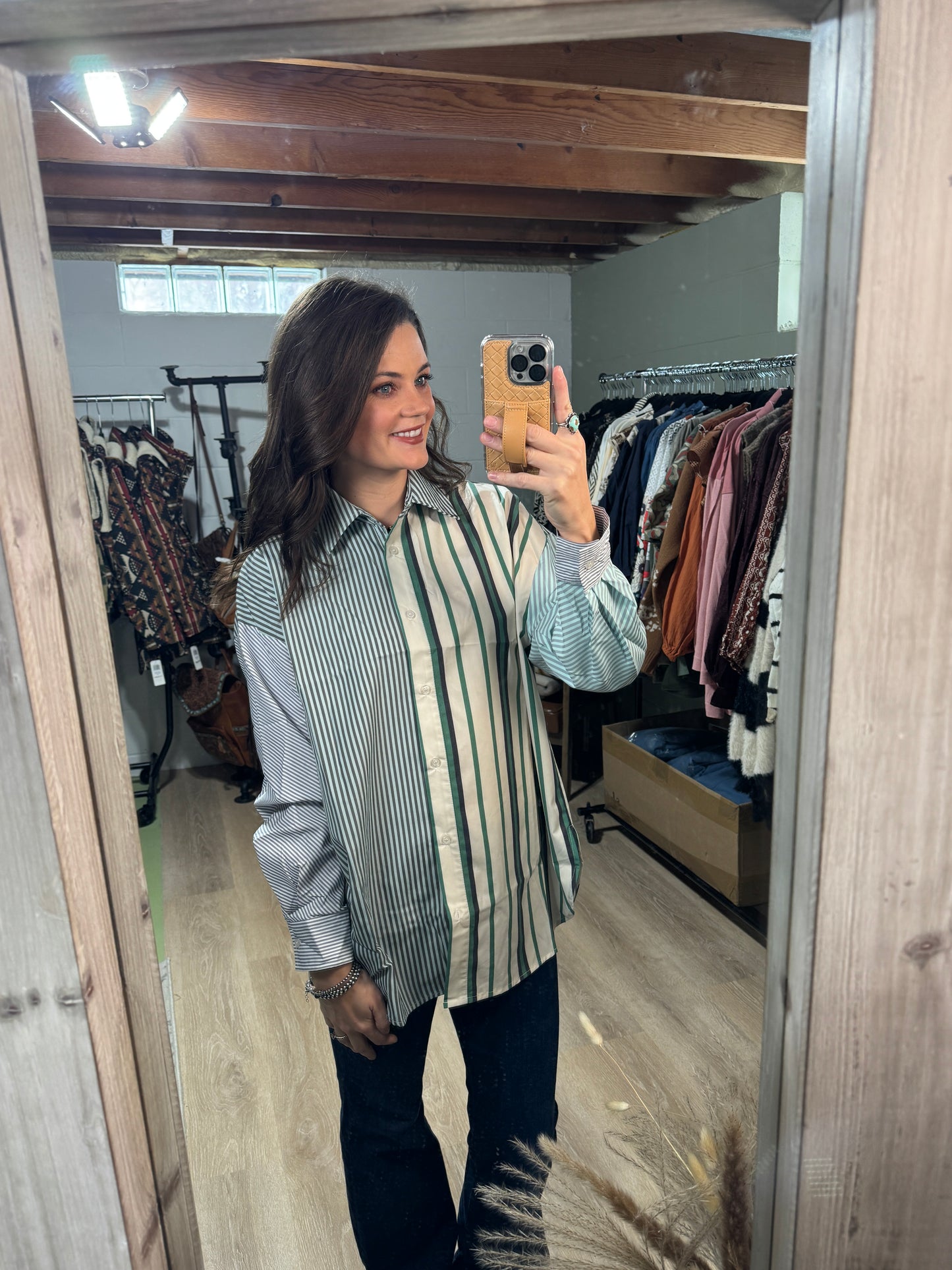 The Green Grey Striped Button Down Shirt