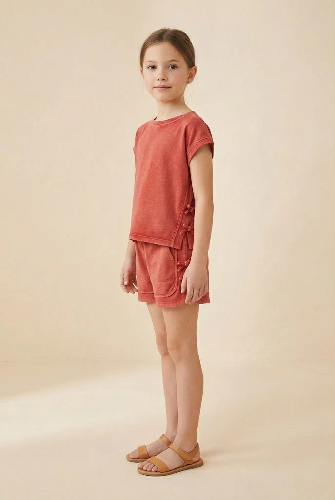 Girls Washed Side Bow Detail Knit T Shirt