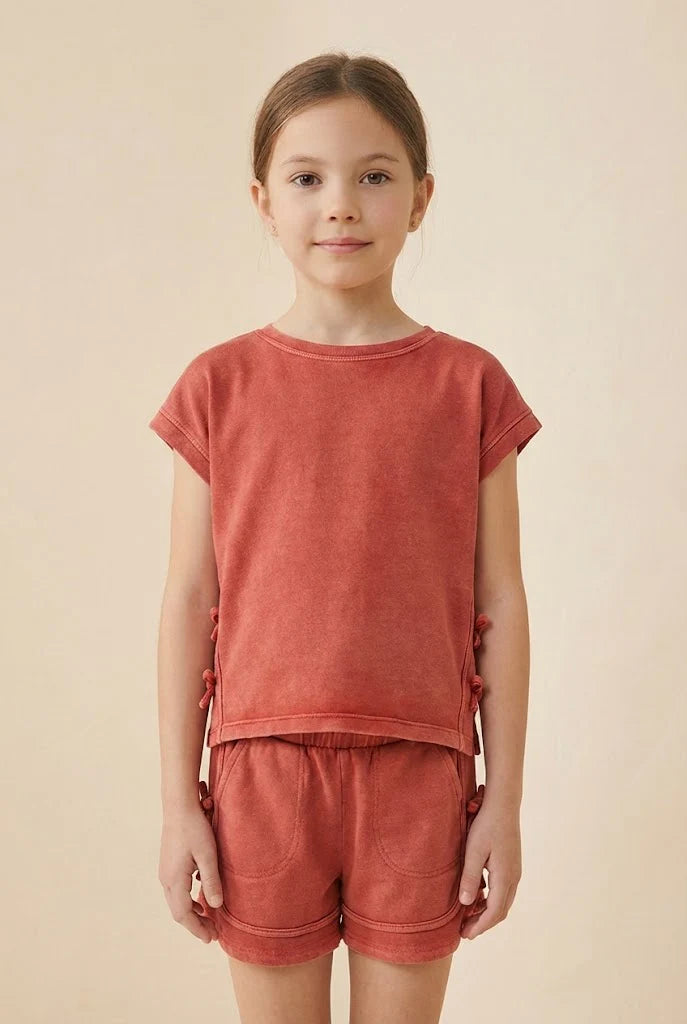 Girls Washed Side Bow Detail Knit T Shirt