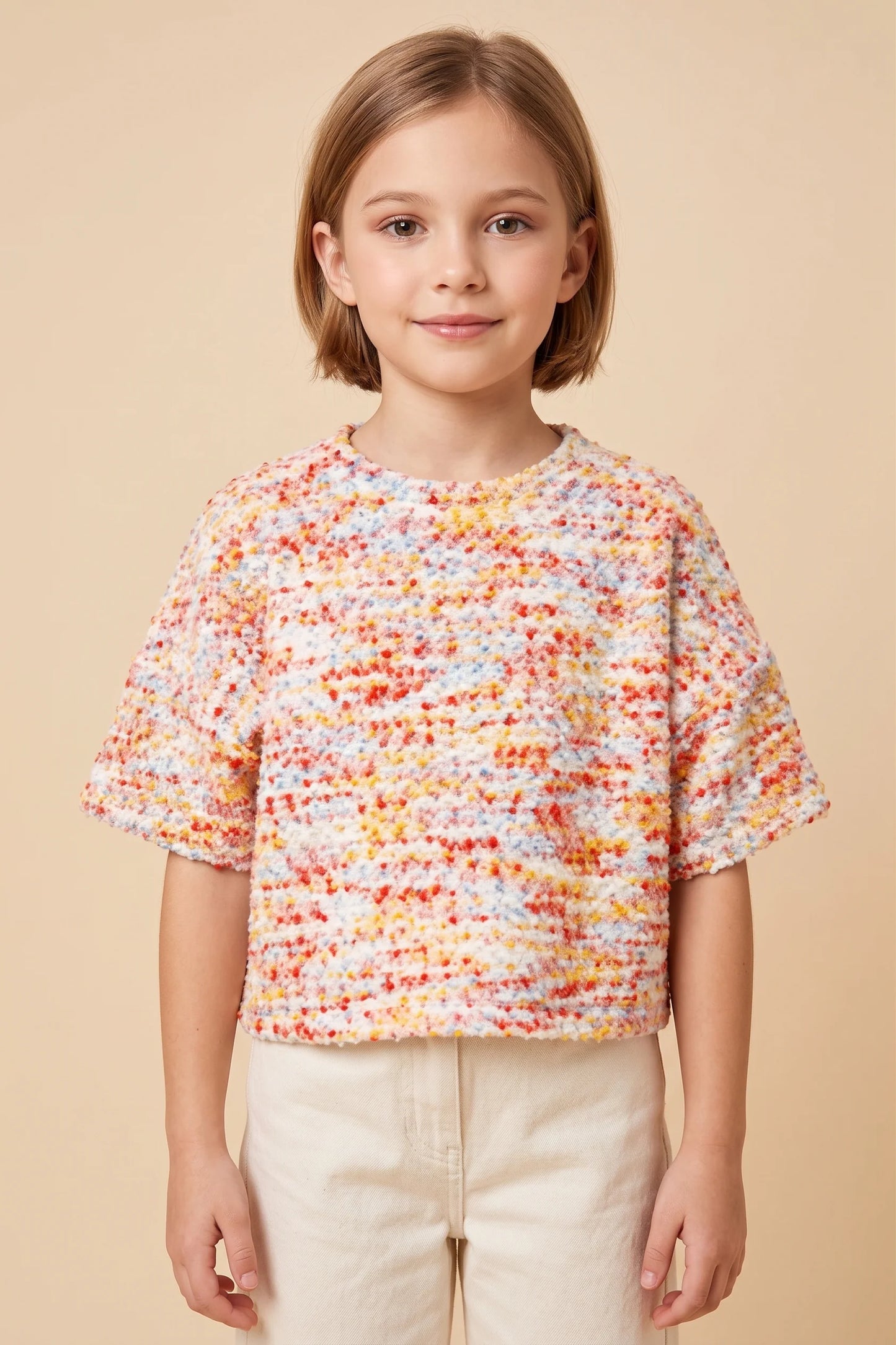 Girls Textured Multi Color Knit Boxy Top