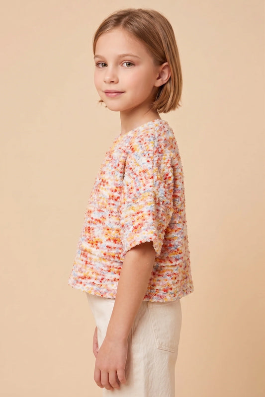 Girls Textured Multi Color Knit Boxy Top
