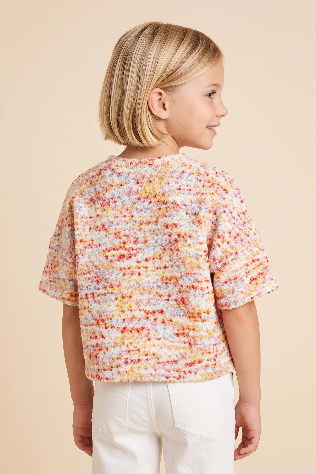 Girls Textured Multi Color Knit Boxy Top