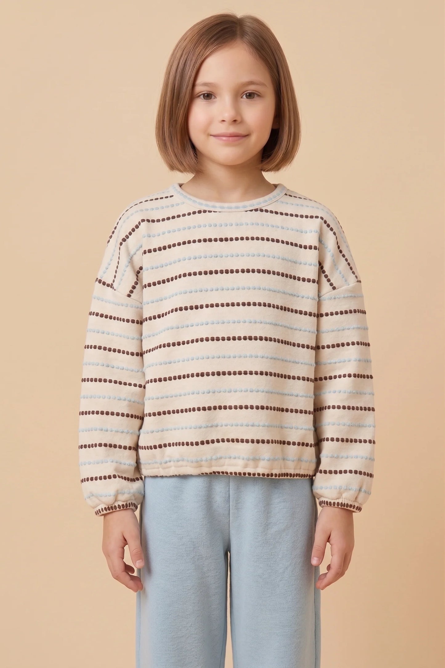 Girls Textured Stitch Detail Long Sleeve Knit Top
